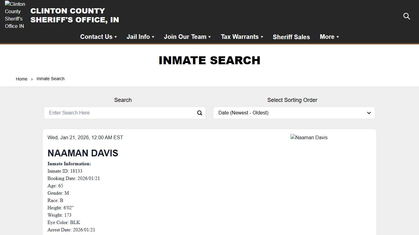 Inmate Search | Clinton County Sheriff’s Office IN